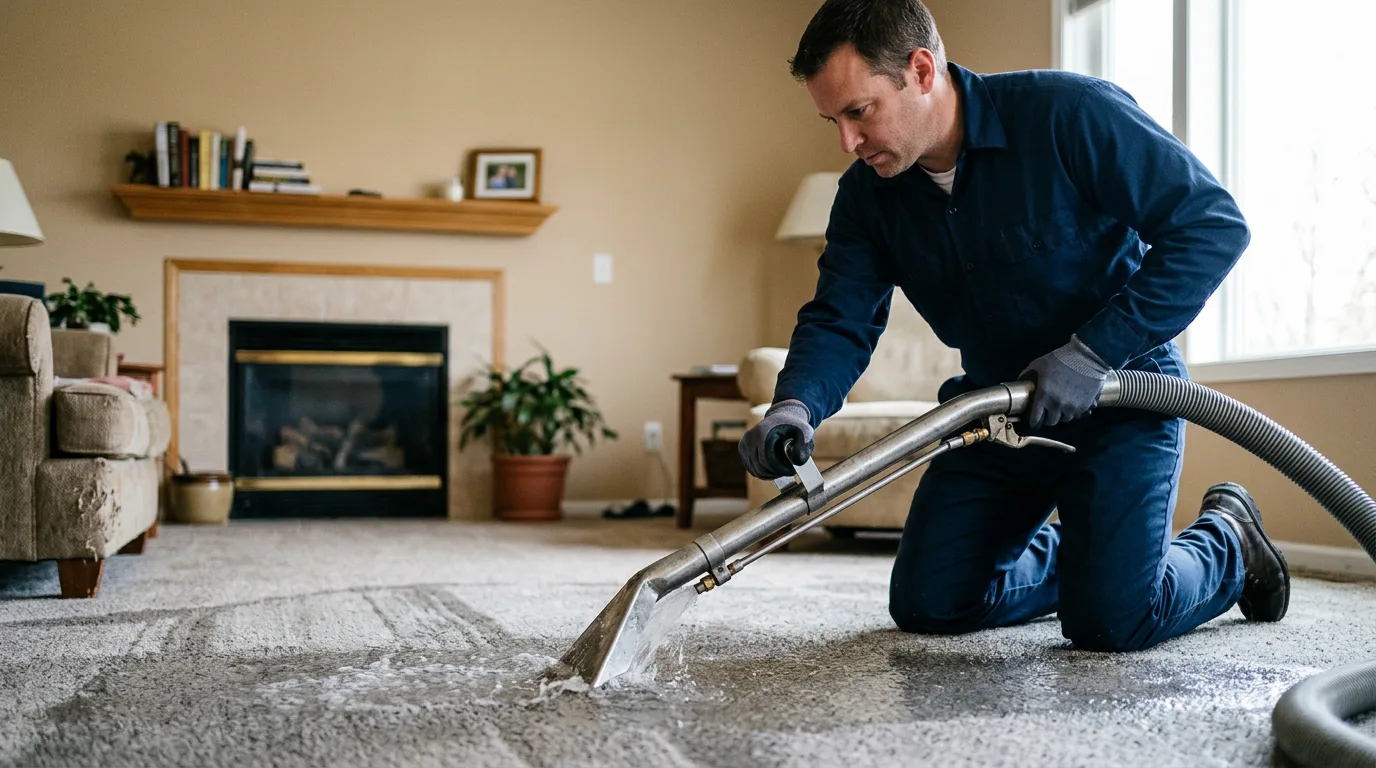Water damage restoration technician working near Johnson, KS